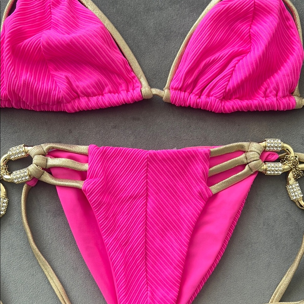 Beach Bunny Barbie Pink and Gold Bikini Set - Picture 4 of 6